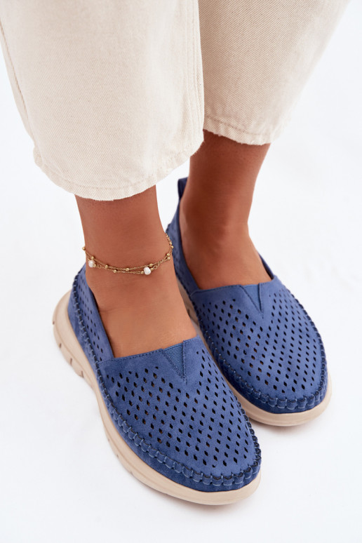 avec des éléments ajourés  mocassins pour femmes Sergio Leone MK099H couleur bleue