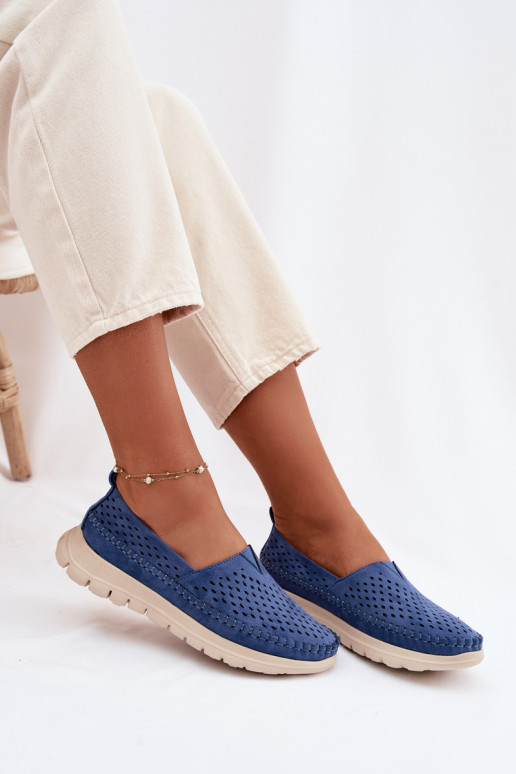 avec des éléments ajourés  mocassins pour femmes Sergio Leone MK099H couleur bleue