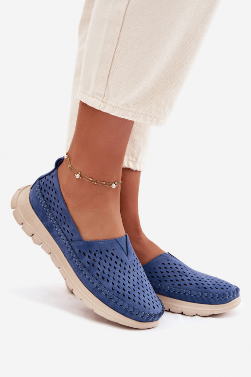 avec des éléments ajourés  mocassins pour femmes Sergio Leone MK099H couleur bleue