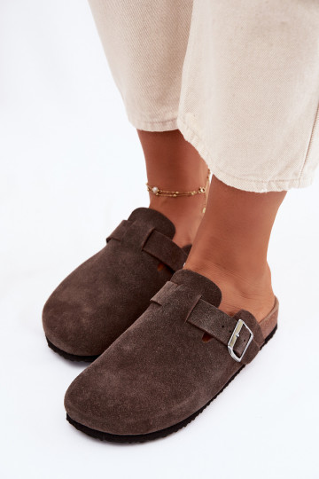 Chaussons en cuir suédé naturel pour femmes Vinceza 101332 couleur chocolat