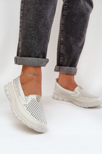 Mocassins en cuir avec éléments ajourés sur plateforme couleur blanche Tanelora
