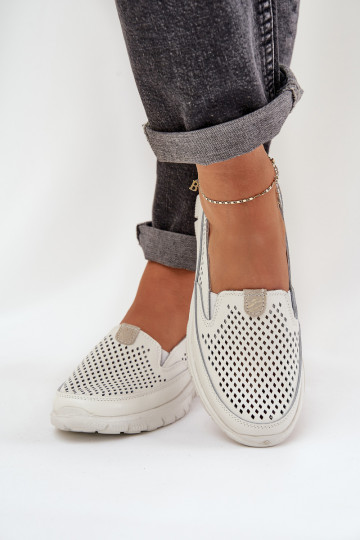  Peau avec des éléments ajourés Mocassins plateforme femme couleur blanche Tanelora 2