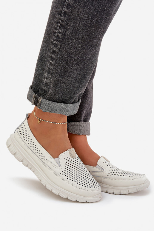  Peau avec des éléments ajourés Mocassins plateforme femme couleur blanche Tanelora