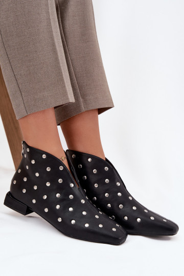 Bottines pour femmes avec petit talon et embellissements argentés couleur noire Rosalind
