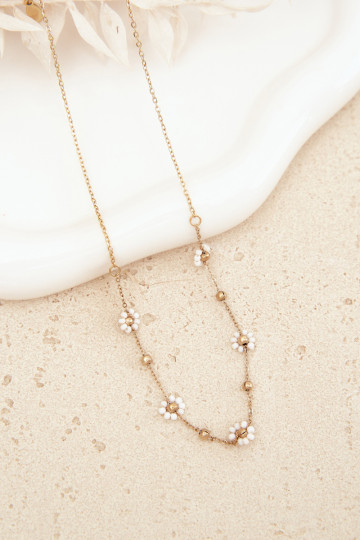 Collier avec petites fleurs en acier inoxydable couleur or