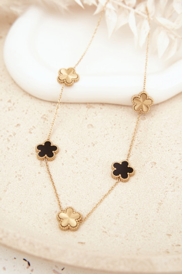 Collier pour femmes avec trèfles en acier inoxydable couleur or