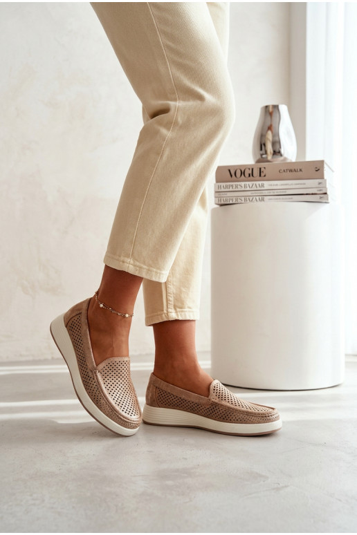 avec des éléments ajourés mocassins pour femmes Sergio Leone MK097H couleur dorée