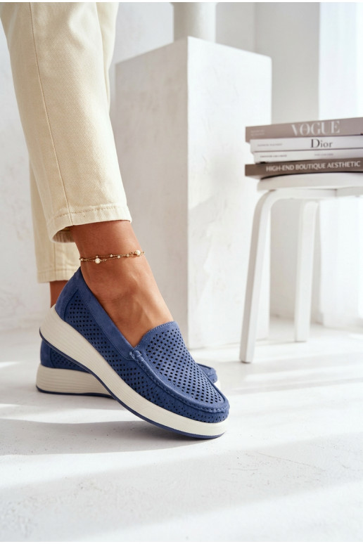 avec des éléments ajourés mocassins pour femmes Sergio Leone MK097H couleur bleue