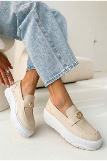 Mocassins pour femmes avec plateforme en cuir Vinceza 39974 couleur sable