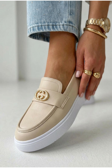 Mocassins pour femmes avec plateforme en cuir Vinceza 39974 couleur sable 2