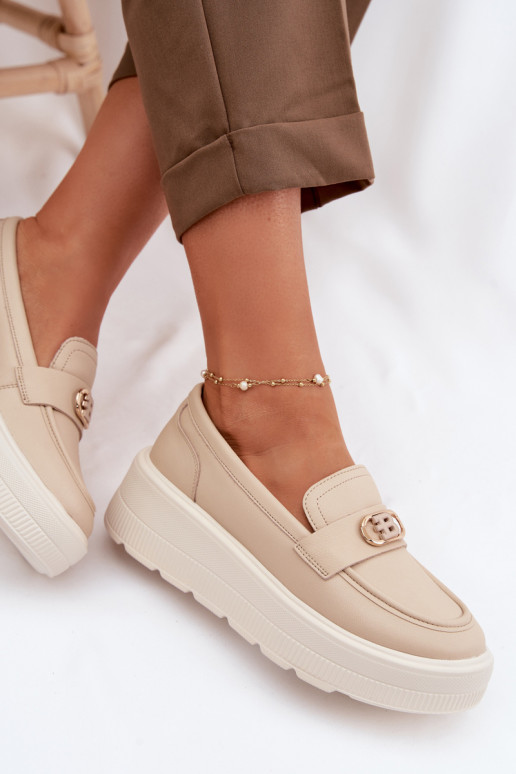 Peau Mocassins plateforme femme Vinceza 39974 beige