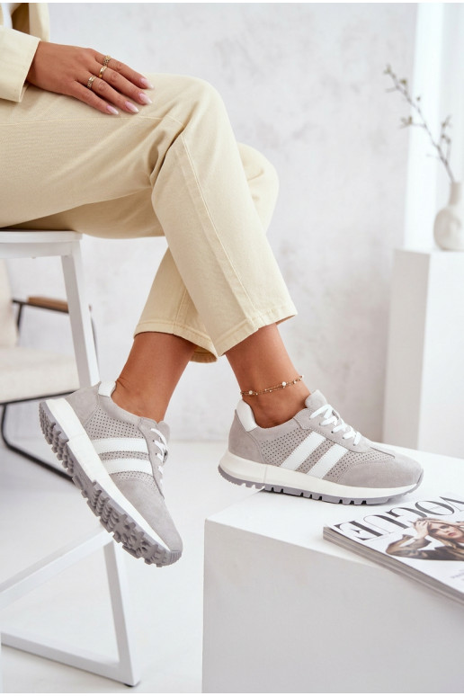 Chaussures modèle baskets FémininActivéturalnego en daimu couleur grise Il fautrceline