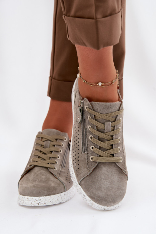 en daim chaussures Féminin avec fermetures éclair couleur kaki Cemela