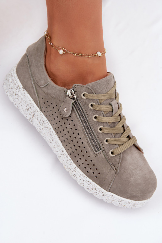 en daim chaussures Féminin avec fermetures éclair couleur kaki Cemela
