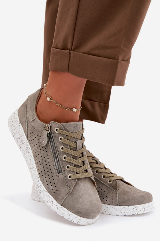 en daim chaussures Féminin avec fermetures éclair couleur kaki Cemela