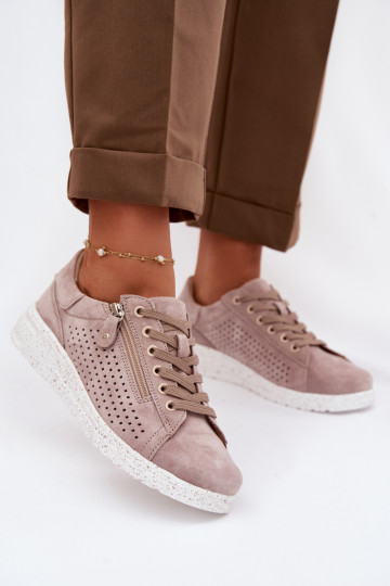 en daim chaussures Féminin avec fermetures éclair beige Cemela