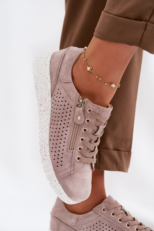 en daim chaussures Féminin avec fermetures éclair beige Cemela