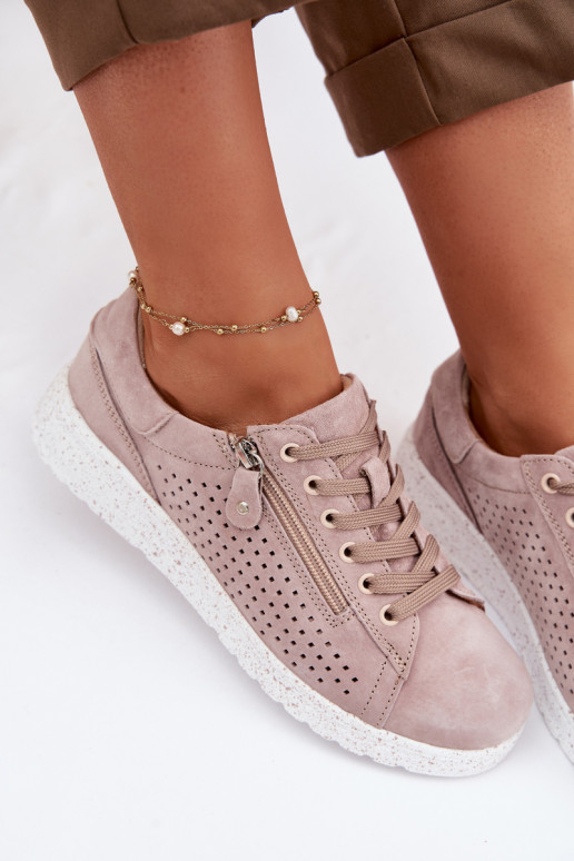 en daim chaussures Féminin avec fermetures éclair beige Cemela