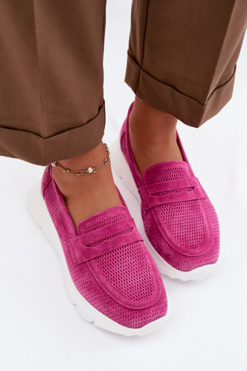 Mocassins femmes en daim naturel avec plateforme Vinceza 79626 couleur rose