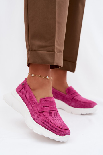 Mocassins femmes en daim naturel avec plateforme Vinceza 79626 couleur rose 2