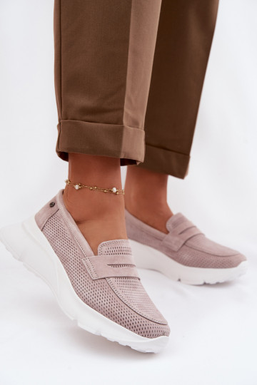 mocassins pour femmesActivéturalnego en daimu avec une plateforme Vinceza 79626 beige 2