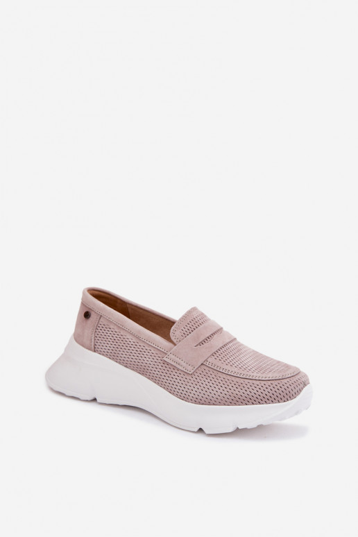 mocassins pour femmesActivéturalnego en daimu avec une plateforme Vinceza 79626 beige