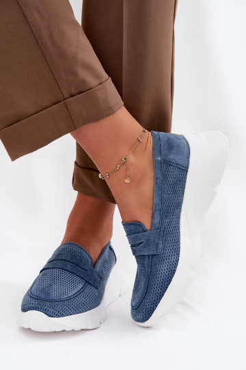 Mocassins femmes en daim naturel avec plateforme Vinceza 79626 couleur bleu foncé 2