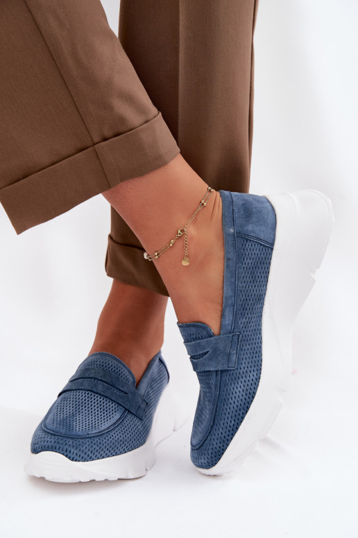 mocassins pour femmesActivéturalnego en daimu avec une plateforme Vinceza 79626 bleu foncé