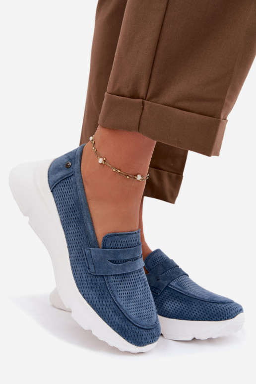 mocassins pour femmesActivéturalnego en daimu avec une plateforme Vinceza 79626 bleu foncé