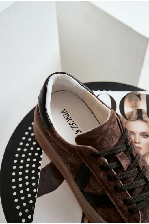 Chaussures modèle baskets FémininActivéturalnego en daimu avec une plateforme Vinceza 79597 marron