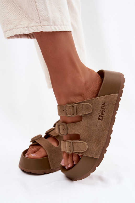 Pantoufles pour femmes avec une plateforme avec des bandes Big Star TT274530 marron