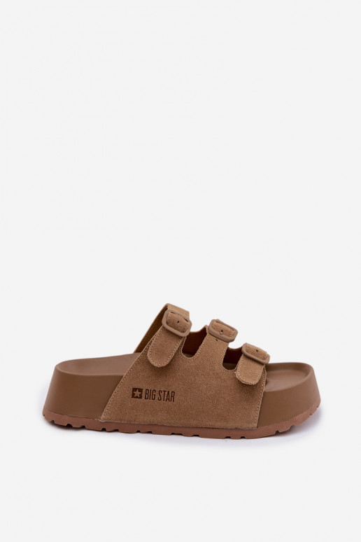 Pantoufles pour femmes avec une plateforme avec des bandes Big Star TT274530 marron