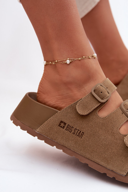 Pantoufles pour femmes avec une plateforme avec des bandes Big Star TT274530 marron