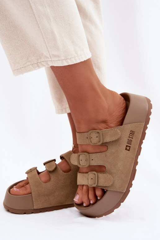 Pantoufles pour femmes avec une plateforme avec des bandes Big Star TT274529 beige