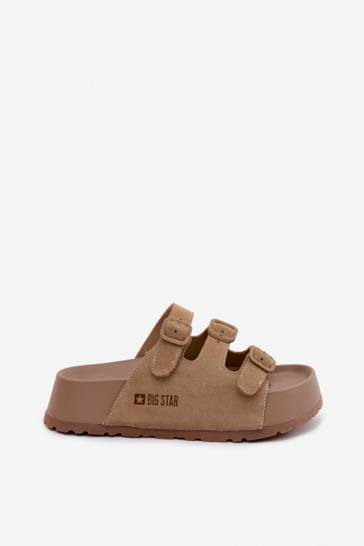 Pantoufles pour femmes avec une plateforme avec des bandes Big Star TT274529 beige