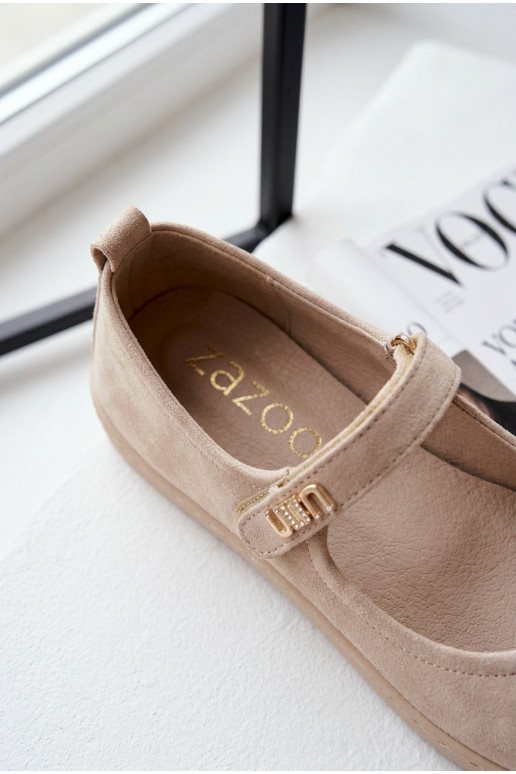 Peau Ballerines en daim Barefoot avec des sangles Zazoo 10206 beige