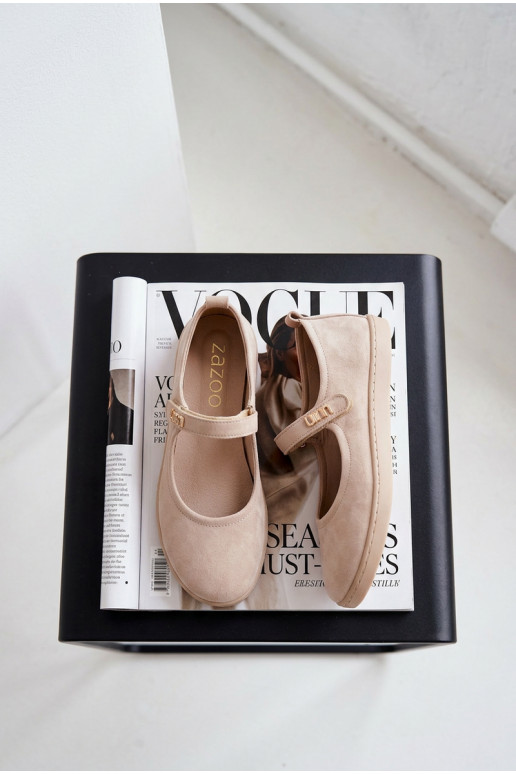 Peau Ballerines en daim Barefoot avec des sangles Zazoo 10206 beige