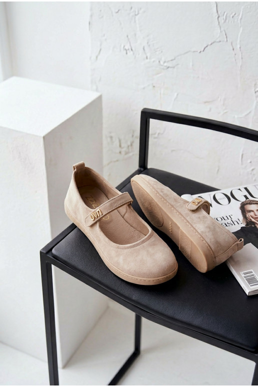 Peau Ballerines en daim Barefoot avec des sangles Zazoo 10206 beige