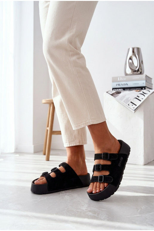 Chaussons femmes avec plateforme et lanières Big Star TT274531 couleur noire