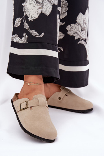 Pantoufles de Suèdes Sabots Féminin avec boucles Big Star RR274A385 beige