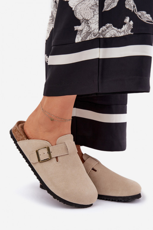 Pantoufles de Suèdes Sabots Féminin avec boucles Big Star RR274A385 beige