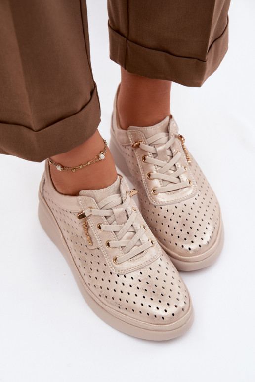 Peau avec des éléments ajourés chaussures Féminin Vinceza 79603 couleur dorée