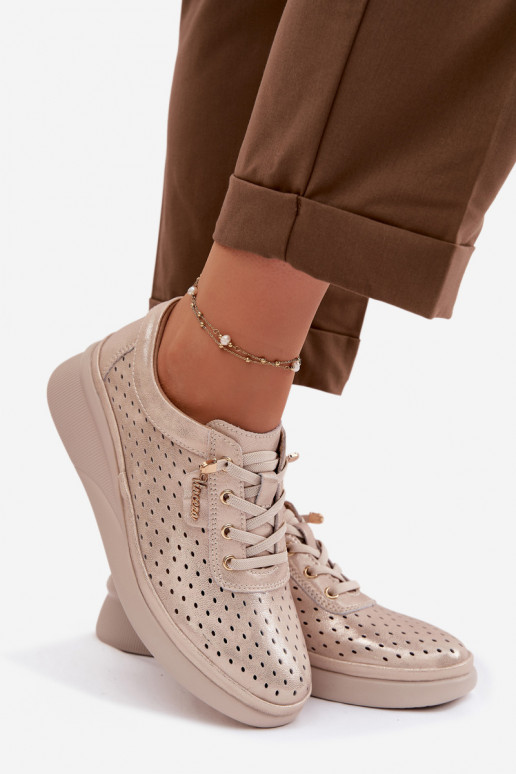 Peau avec des éléments ajourés chaussures Féminin Vinceza 79603 couleur dorée