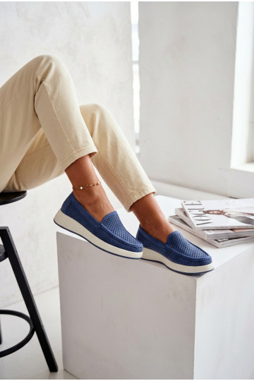 Mocassins pour femmes avec éléments en dentelle Sergio Leone MK097H couleur bleue 2