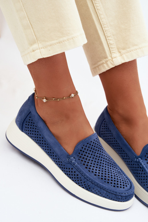 Mocassins pour femmes avec éléments en dentelle Sergio Leone MK097H couleur bleue