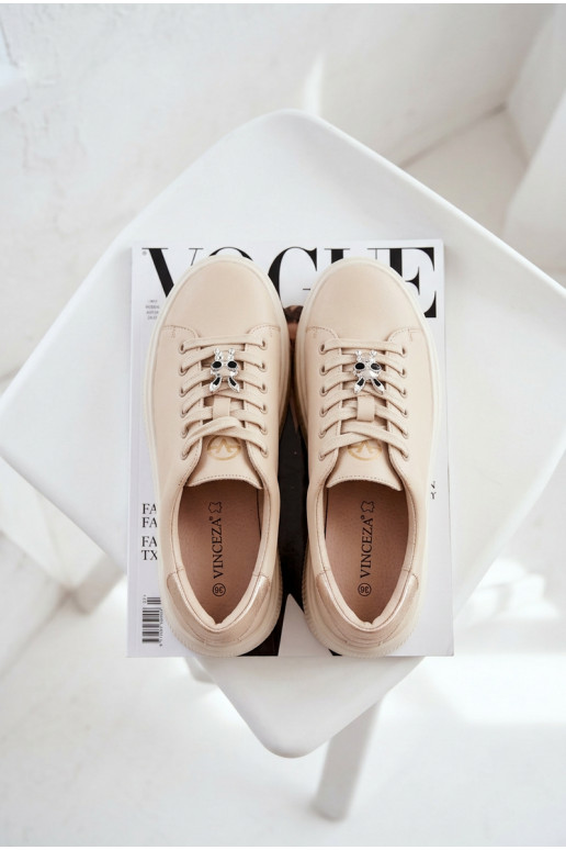 Peau Chaussures modèle baskets Féminin avec une plateformePrzypinką Vinceza 39973 beige