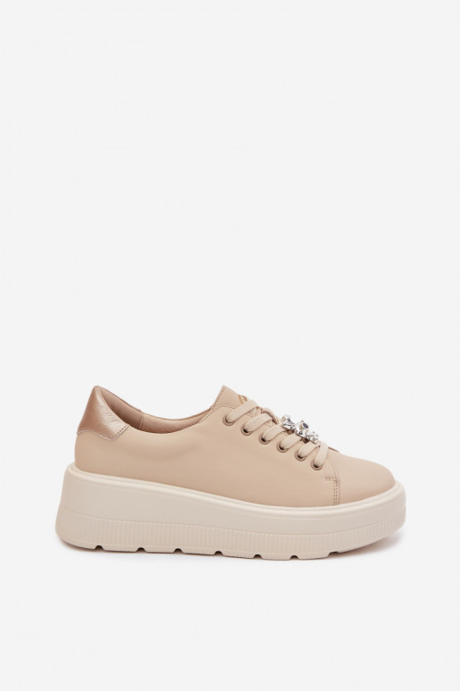 Peau Chaussures modèle baskets Féminin avec une plateformePrzypinką Vinceza 39973 beige