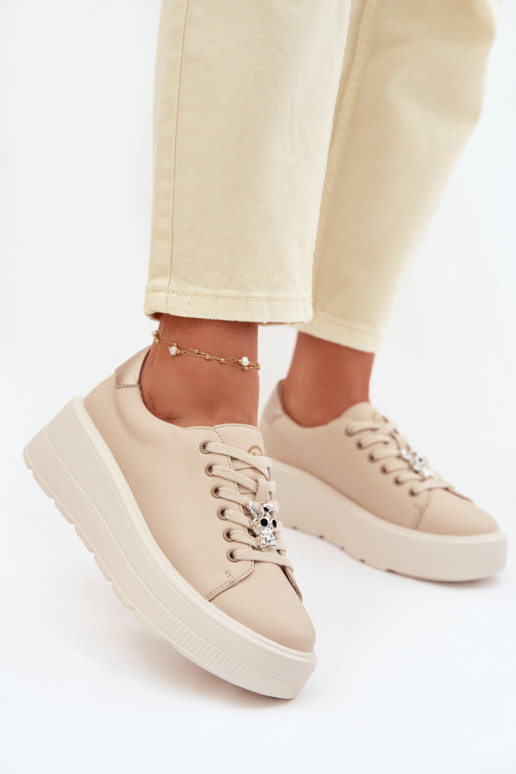 Peau Chaussures modèle baskets Féminin avec une plateformePrzypinką Vinceza 39973 beige