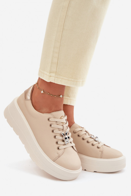 Peau Chaussures modèle baskets Féminin avec une plateformePrzypinką Vinceza 39973 beige