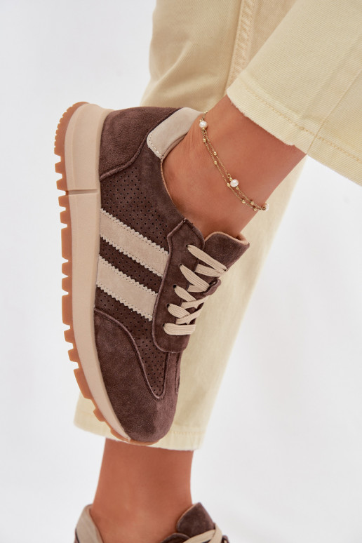 Baskets en simili cuir brunes pour femmes